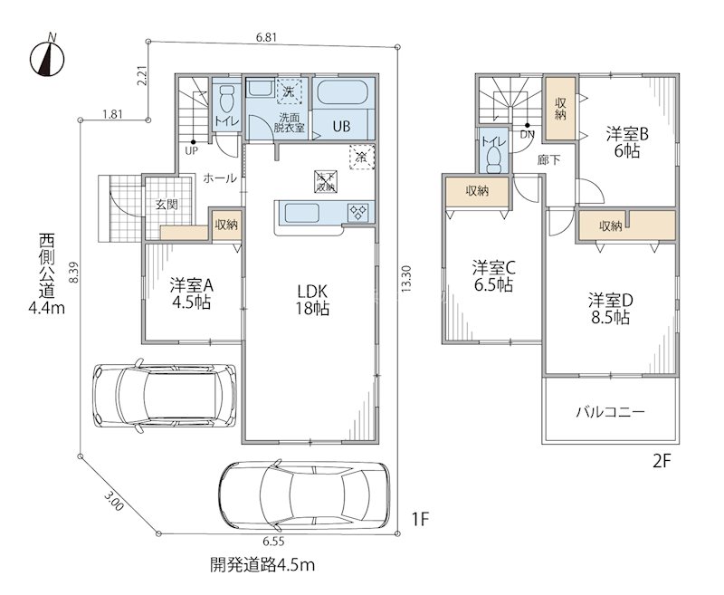 茅ヶ崎市松林2丁目 新築分譲戸建 1号棟 間取図・土地図