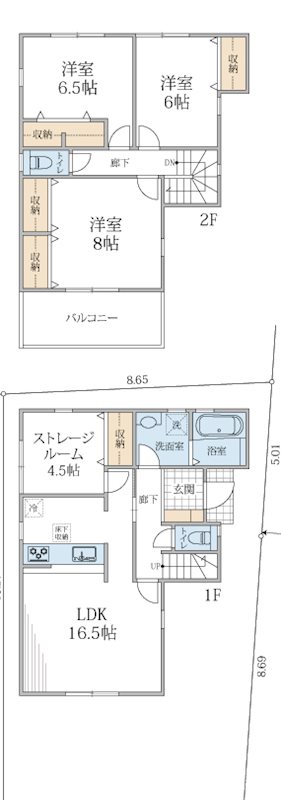 茅ヶ崎市ひばりが丘 新築戸建 １号棟 間取図・土地図