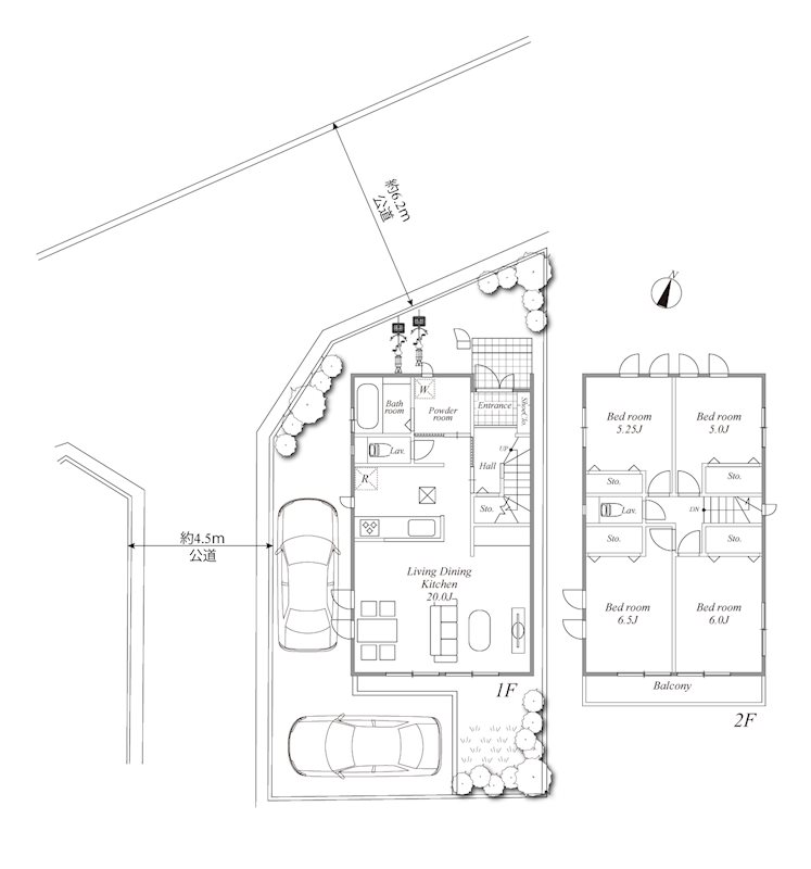 【新築戸建】藤沢市本藤沢２丁目 １号棟 間取図・土地図