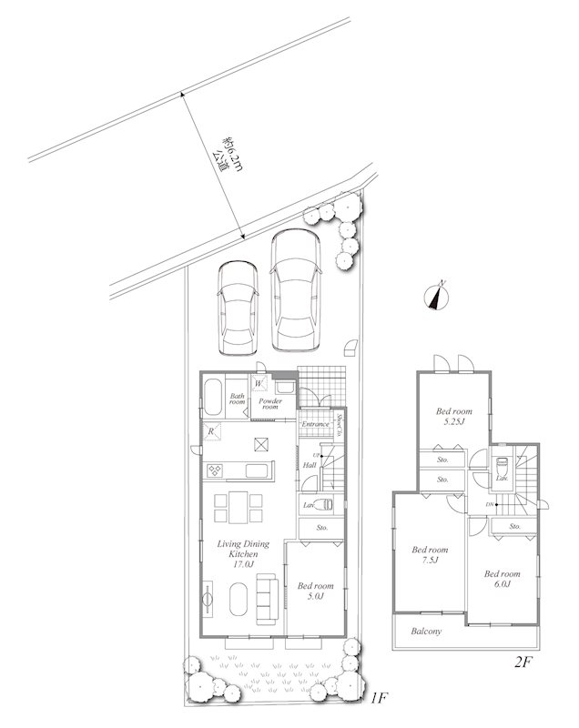 【新築戸建】藤沢市本藤沢２丁目 ２号棟 間取図・土地図